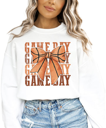 Basketball Game Day Sweatshirt for Women & Teens Trendy Sports Coquette Bow Sweater White Sweatshirt Adult Medium