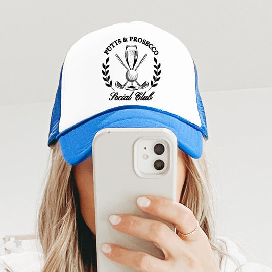 Putts and Pros Social Club Trucker Hat for Adults Foam Front Classic 5 Panel Mesh Snapback
