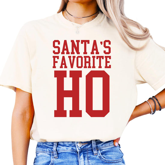 Holiday humor tee Santa's Favorite Ho women's shirt back view