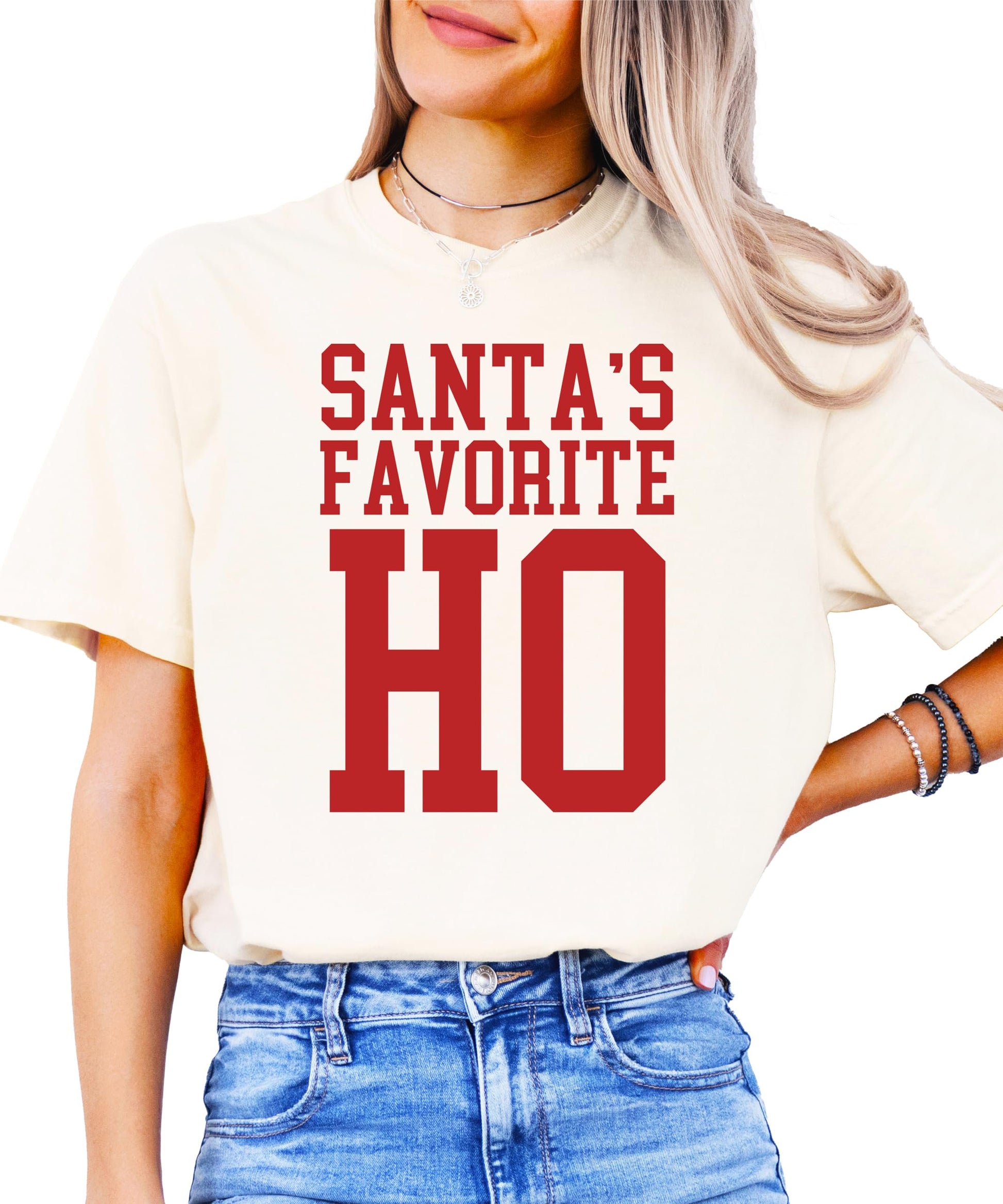 Holiday humor tee Santa's Favorite Ho women's shirt back view