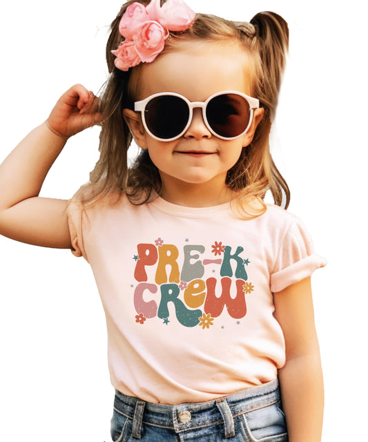 Pre-K Crew Shirt for Women and Girls Colorful Girly School Grade T-Shirt for Teachers and Kids