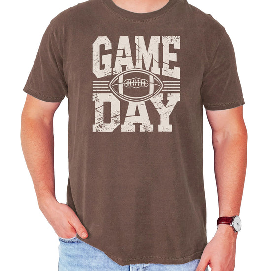 Seafoam green Game Day football graphic t-shirt with vintage distressed lettering