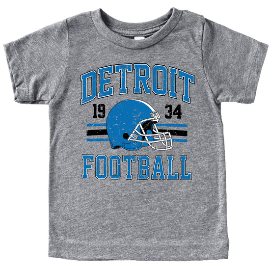 Vintage Detroit 1934 football shirt in granite heather with distressed blue and black team logo design