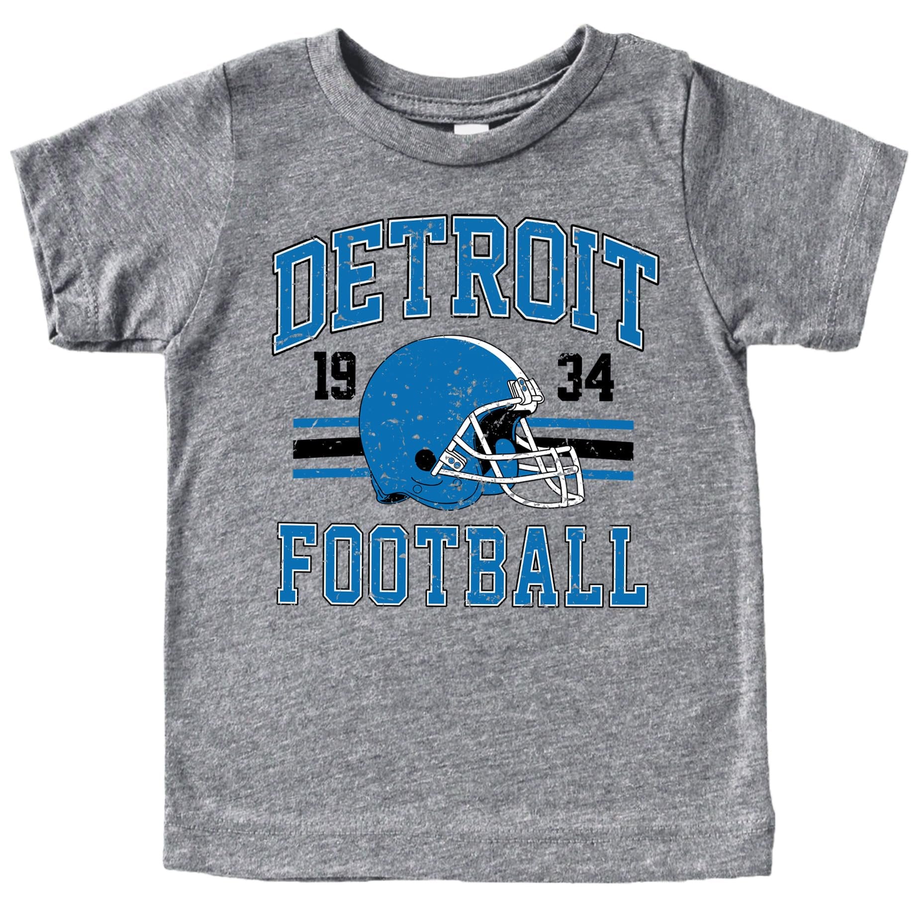 Vintage Detroit 1934 football shirt in granite heather with distressed blue and black team logo design