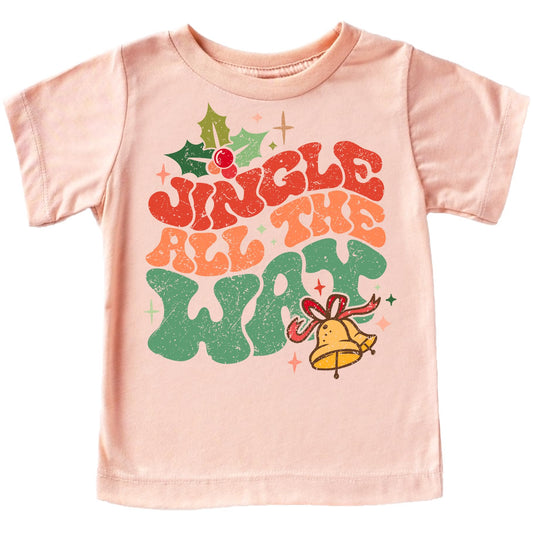 Jingle All the Way Groovy Kids and Adult Matching Christmas T-Shirts for Matching Family Fun Outfits