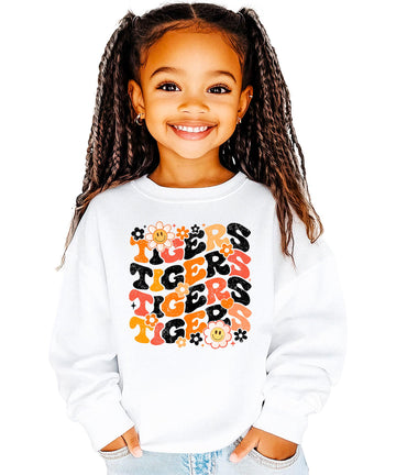 Tigers Sweatshirt for Women, Teens & Youth Retro Black and Orange Sports Sweater White Sweatshirt Youth Large