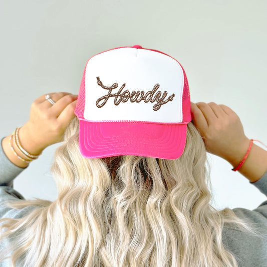 Howdy Trucker Hat for Women and Teens Rope Script Country Adult Classic 5 Panel Mesh Snapback