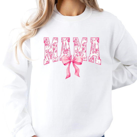 Black women's sweatshirt with pink bow and MAMA graphic print on chest