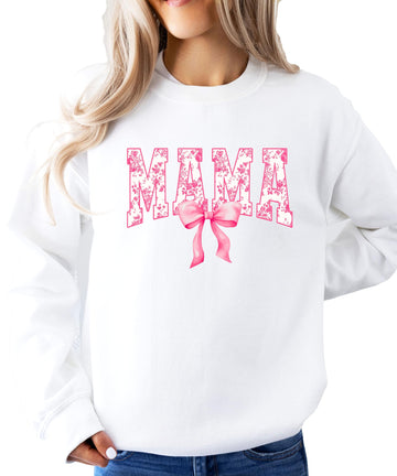 Black women's sweatshirt with pink bow and MAMA graphic print on chest
