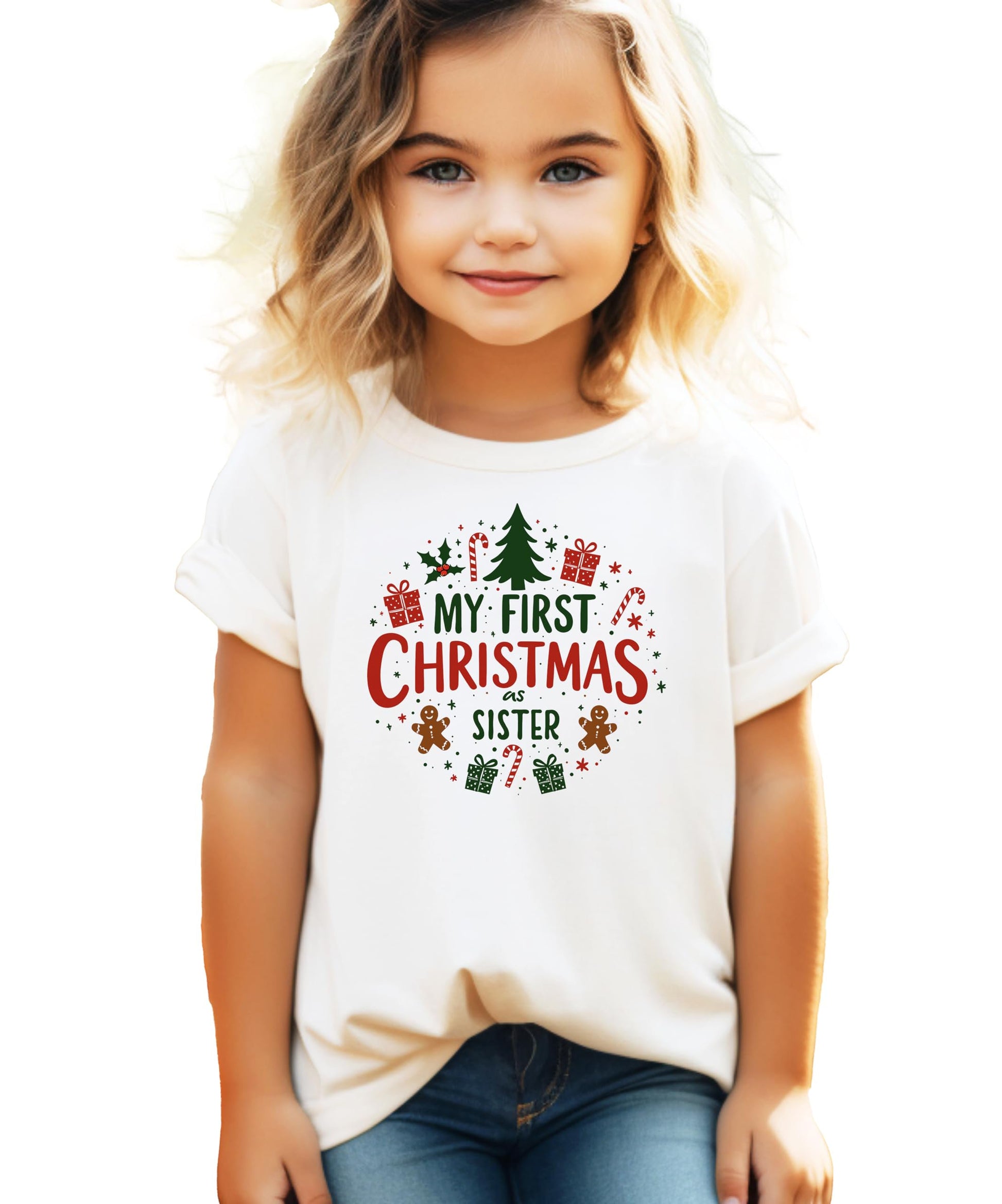 Dad holding newborn both wearing My First Christmas matching family holiday shirts