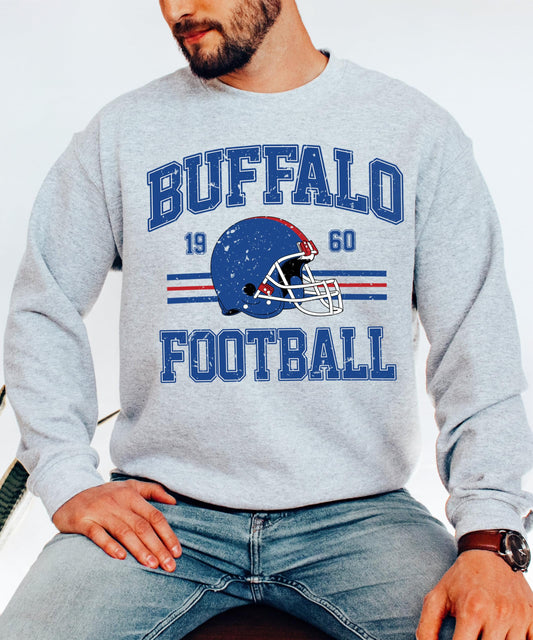 Vintage Buffalo 1960 Football Sweatshirt for Men Women and Kids Distressed Game Day Pullover