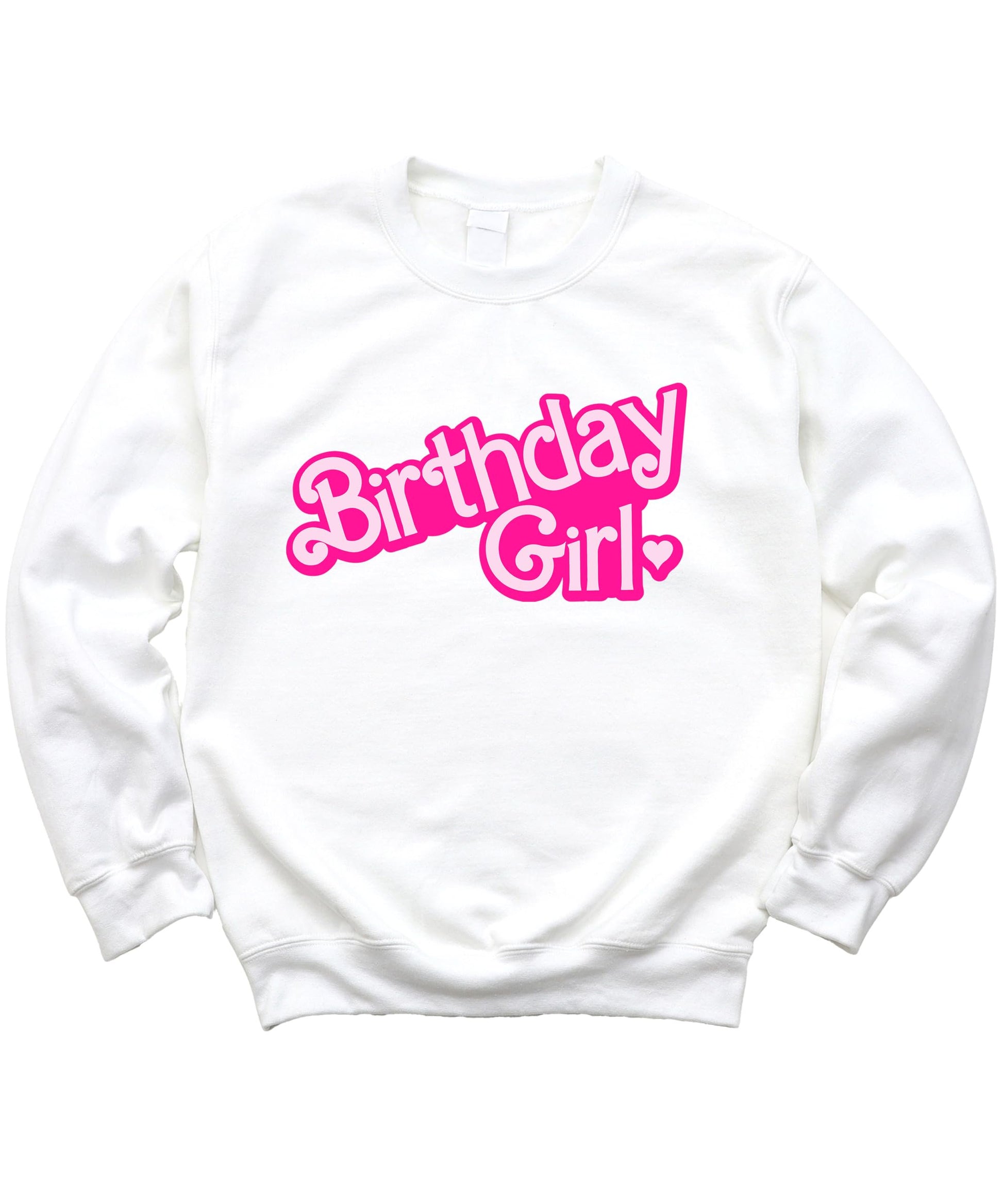 Front view of pink Birthday Girl crewneck sweatshirt for little girls
