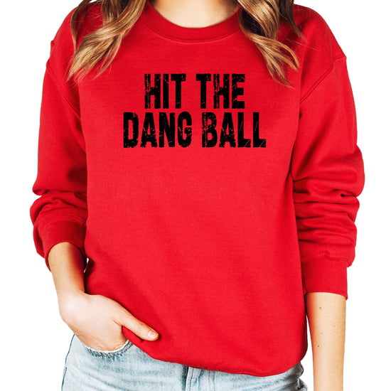 Lifestyle flat lay of red distressed baseball crewneck sweatshirt by Olive Loves Apple