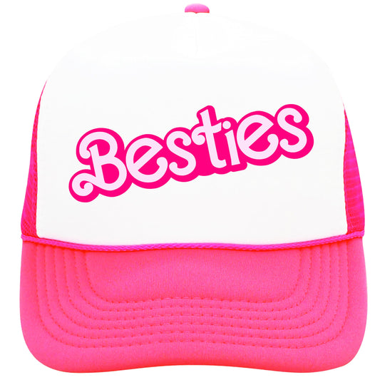 Besties Trendy Hat for Women and Teens Cute Pink Girly Adult Classic 5 Panel Foam Front Mesh Snapback