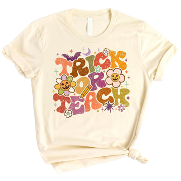 Trick or Teach Groovy Spooky Halloween Shirt for Teachers