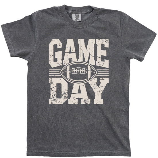 Detail shot of vintage distressed Game Day football text design