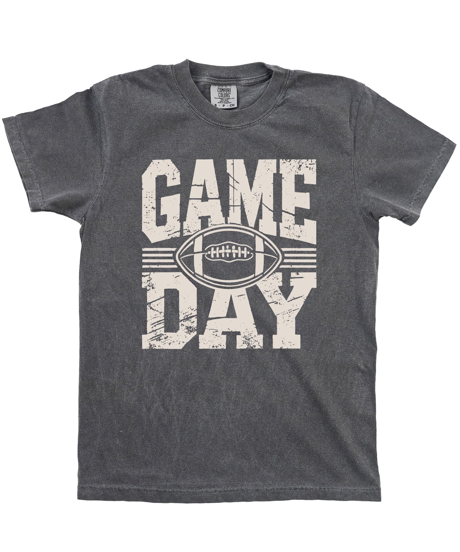 Detail shot of vintage distressed Game Day football text design