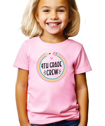 Olive Loves Apple 4th Grade Crew Back to School Gift 1st Day of School Pencil Shirts Pink Shirt Youth Small