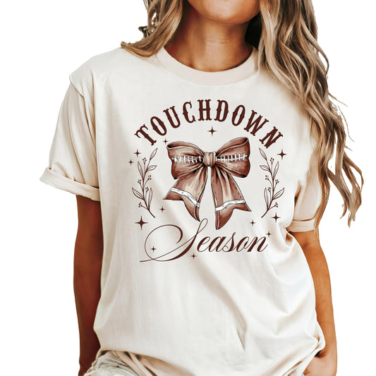 Touchdown Season Shirt for Women and Teens Football Coquette Bow T-Shirt Game Day Tee