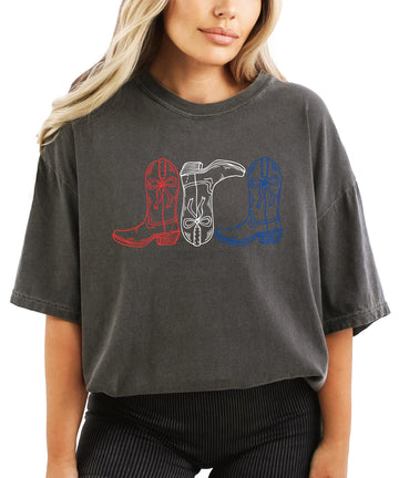 Red, White & Blue Western Boots Shirt for Women and Teens Trendy 4th of July Outfit Blue Jean Shirt Adult Large
