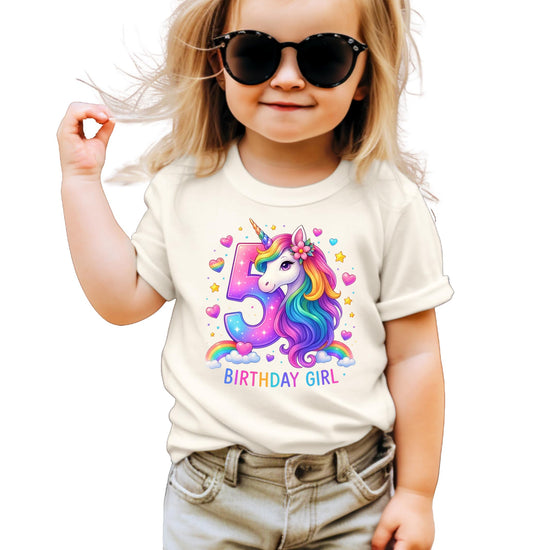 Pink 5th birthday unicorn shirt for girls shown from back or alternate angle