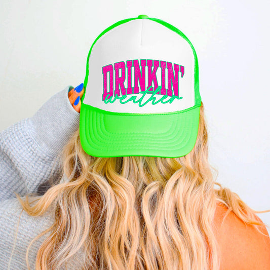 Drinkin' Weather Trucker Hat for Women Trendy Summer Vacation Foam Front Classic 5 Panel Mesh Snapback