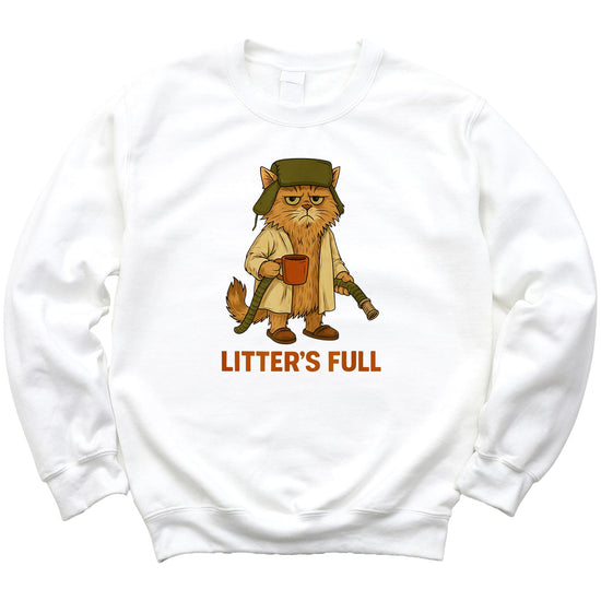 Litter's Full funny Christmas cat graphic sweatshirt in gray, unisex holiday design for women and men