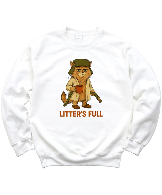 Litter's Full funny Christmas cat graphic sweatshirt in gray, unisex holiday design for women and men