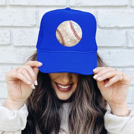Faux Glitter Foam Front Baseball Trucker Hat for Women and Teens Girly Sports Fan Classic 5 Panel Mesh Snapback