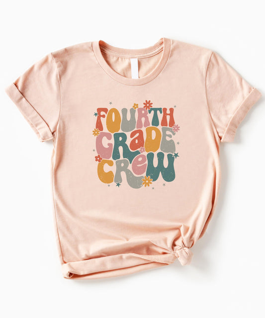 Fourth Grade Crew Shirt for Girls Colorful Retro Back to School Graphic T-Shirt for Kids