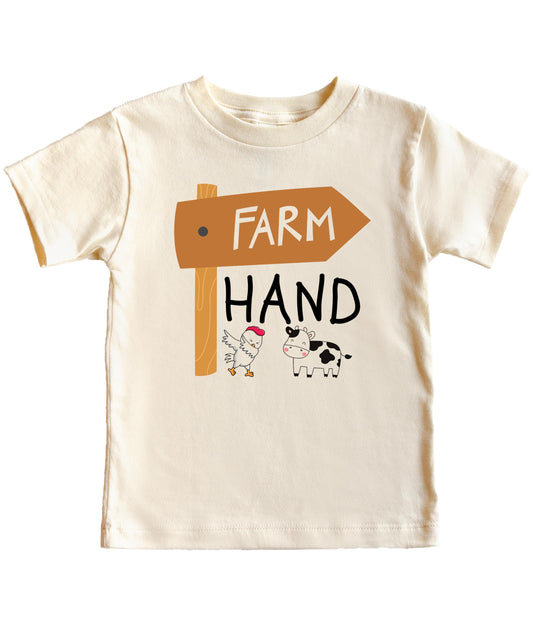 Kids wearing funny farm animal graphic tee with cow and chicken design, casual everyday style