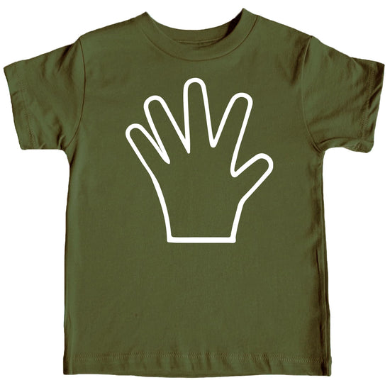 Kids granite heather t-shirt with five-finger hand graphic for 5th birthday outfit