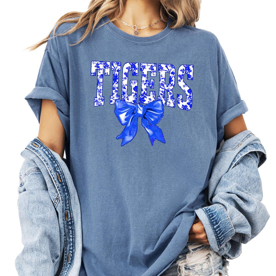 Tigers floral bow tee styled casually, perfect for game day or school wear