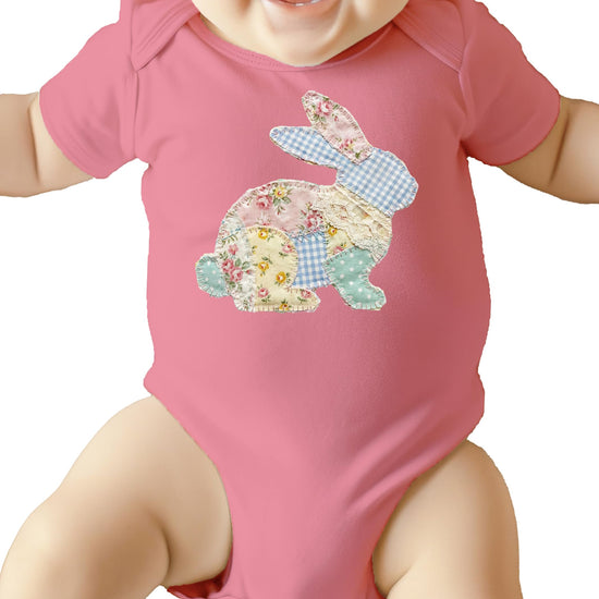 Soft pastel Easter bunny graphic bodysuit for baby, lifestyle photo