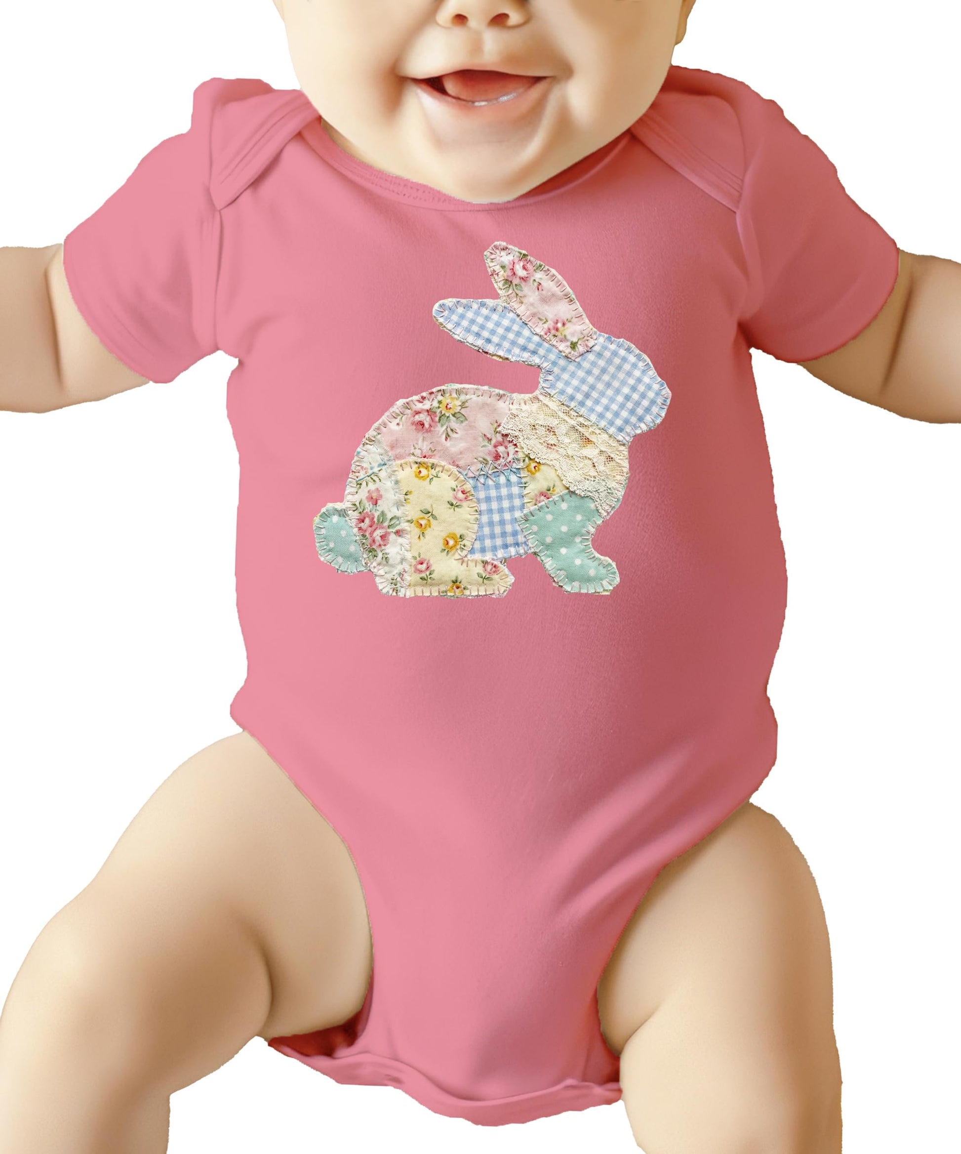 Soft pastel Easter bunny graphic bodysuit for baby, lifestyle photo