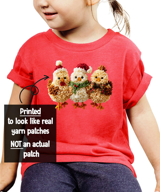 Ink Printed Image NOT a Yarn Patch - Baby Chicks Christmas Shirt for Kids and Adults Holiday Tee