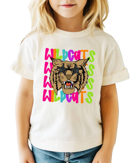 Wildcats Sports Fan Shirt for Women and Teens Girly Colorful Neon School Mascot Tee Black Shirt Adult Medium