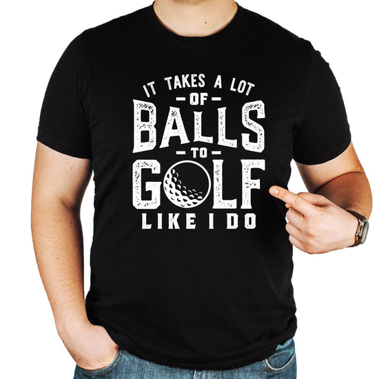 Man wearing vintage green golf shirt with funny weapons of grass destruction graphic