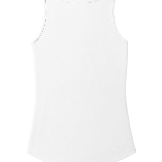 Full-length view of women's patriotic MAMA tank top styled casually for summer holiday wear