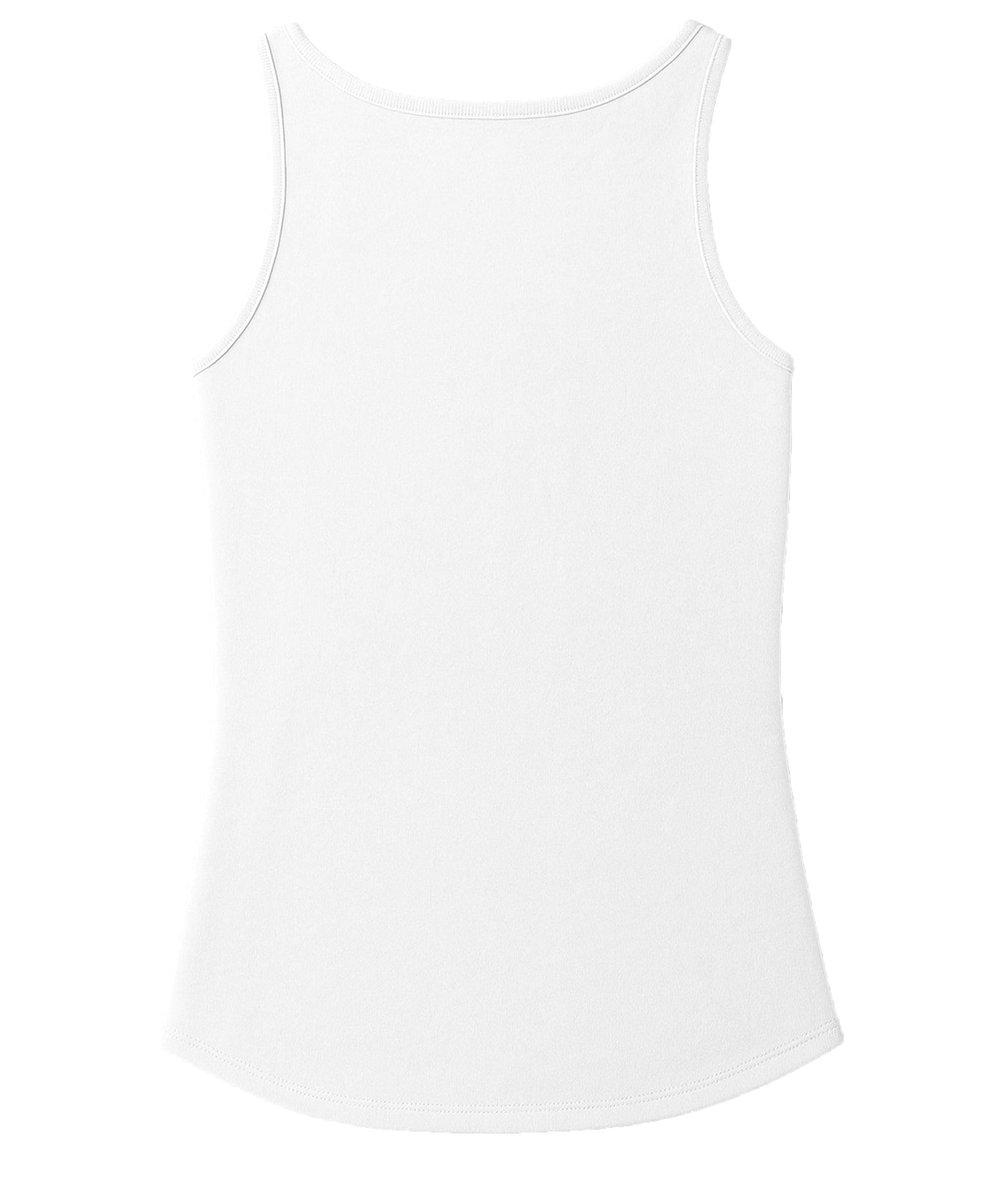Full-length view of women's patriotic MAMA tank top styled casually for summer holiday wear