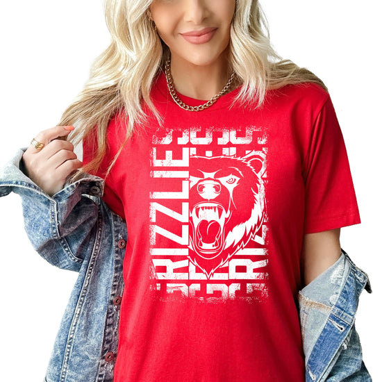 Grizzlies school spirit shirt close-up of bold mascot graphic print