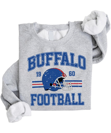 Vintage Buffalo 1960 Football Sweatshirt for Men Women and Kids Distressed Game Day Pullover Gray Sweatshirt Adult Medium