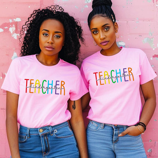Natural colorway kindergarten teacher rainbow graphic tee by Olive Loves Apple
