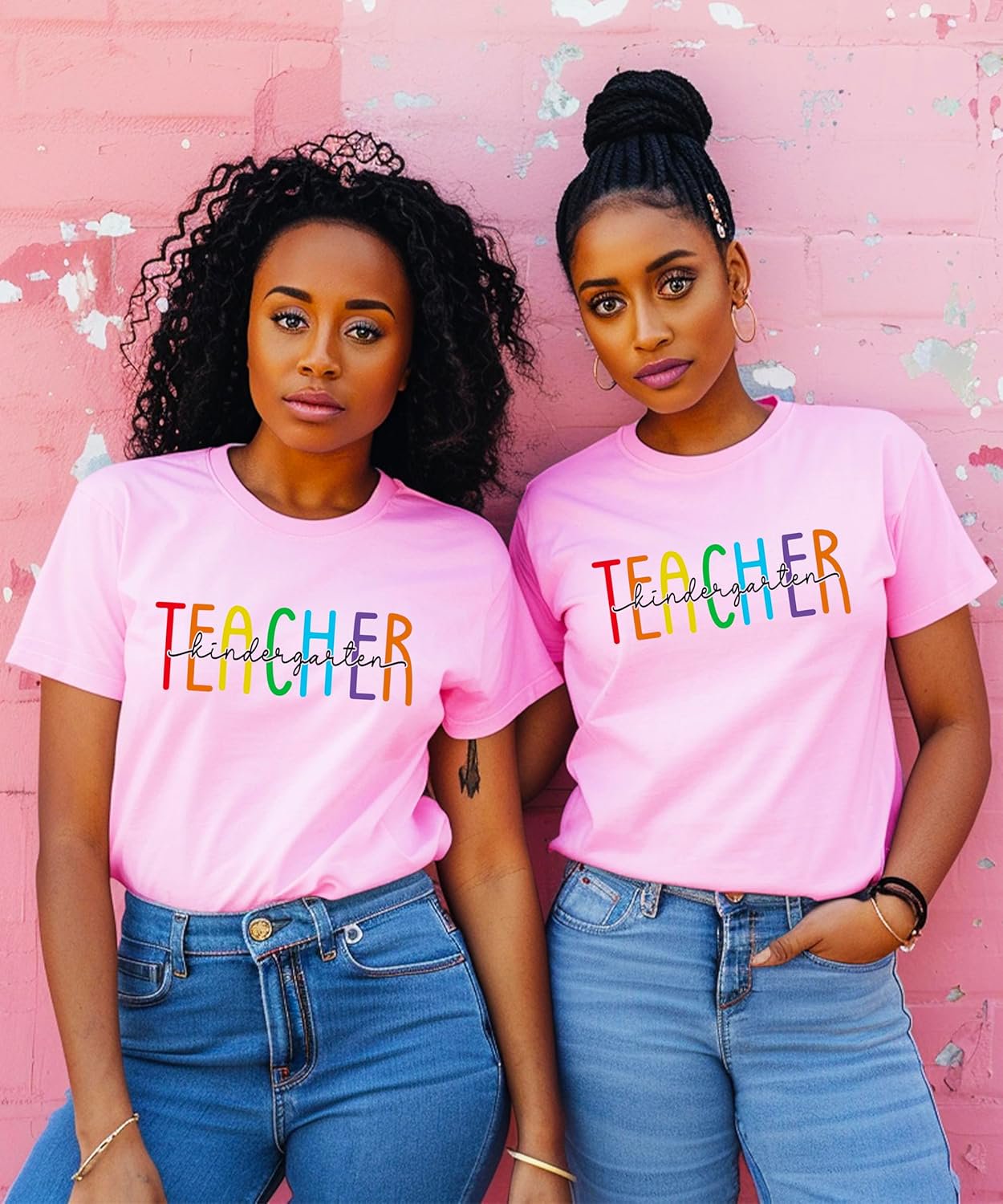 Natural colorway kindergarten teacher rainbow graphic tee by Olive Loves Apple