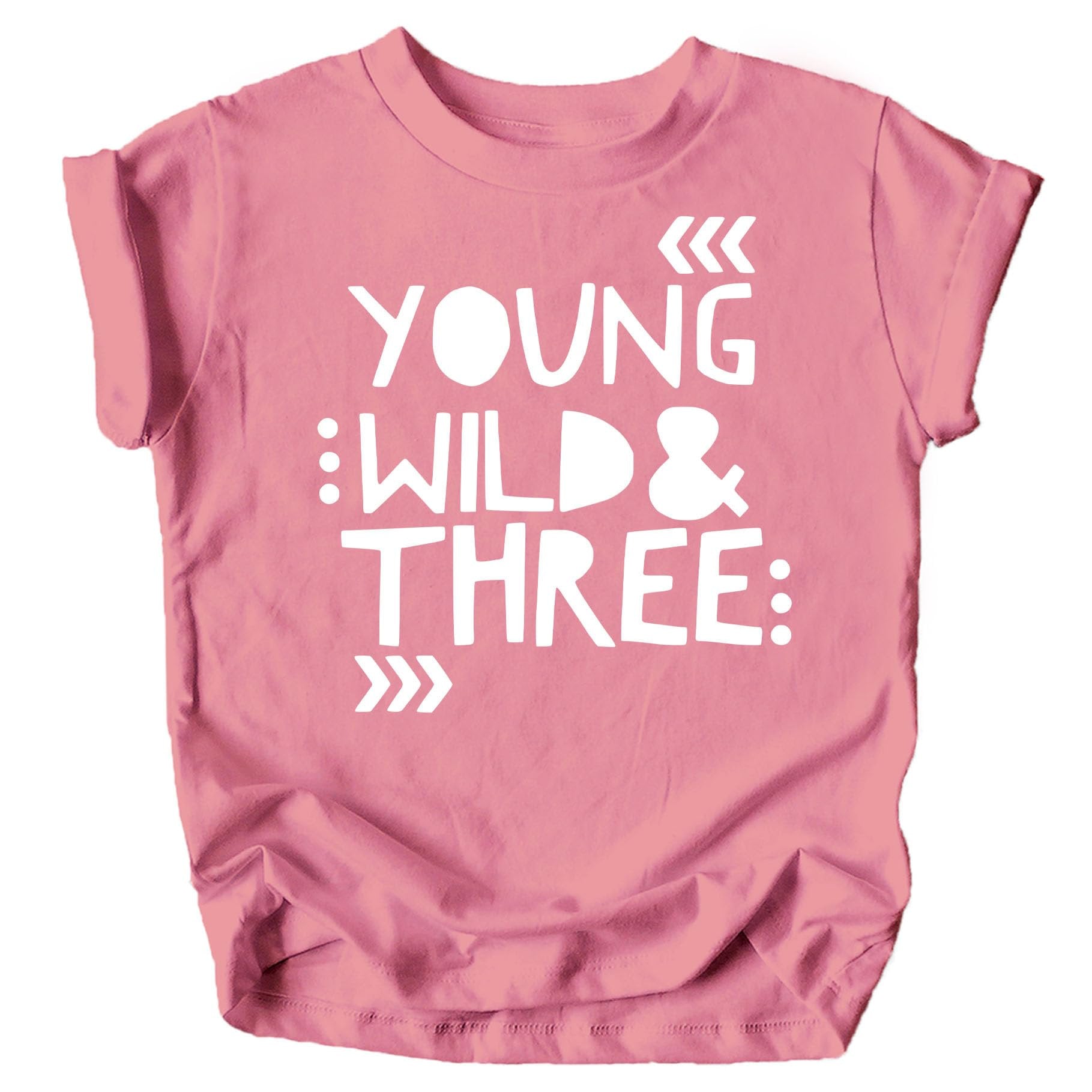 Toddler girl wearing Young Wild and Three 3rd birthday shirt