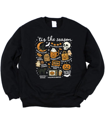 Tis The Season Fall Sweatshirt for Women, Teens & Youth Pumpkin, Ghost Halloween Sweater