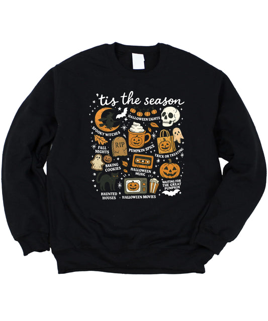 Tis The Season Fall Sweatshirt for Women, Teens & Youth Pumpkin, Ghost Halloween Sweater