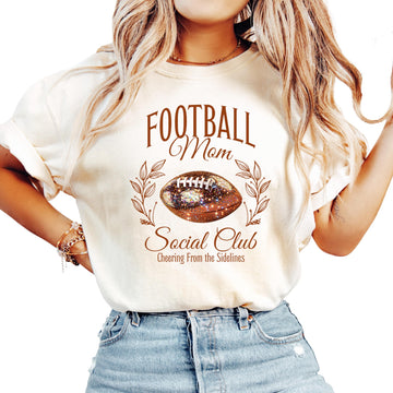 Seafoam oversized tee with faux glitter Football Mom Social Club graphic print for women