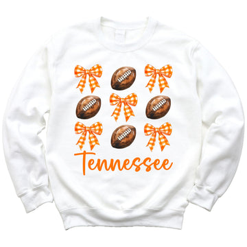 Tennessee Football Sweatshirt for Women and Teens Orange Bows and Footballs Game Day Pullover