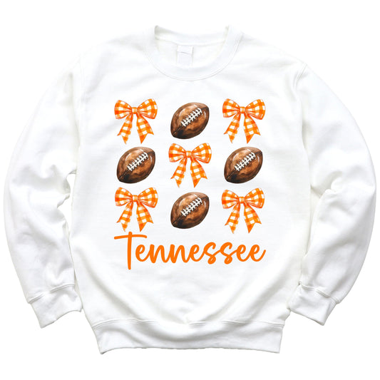 Tennessee Football Sweatshirt for Women and Teens Orange Bows and Footballs Game Day Pullover